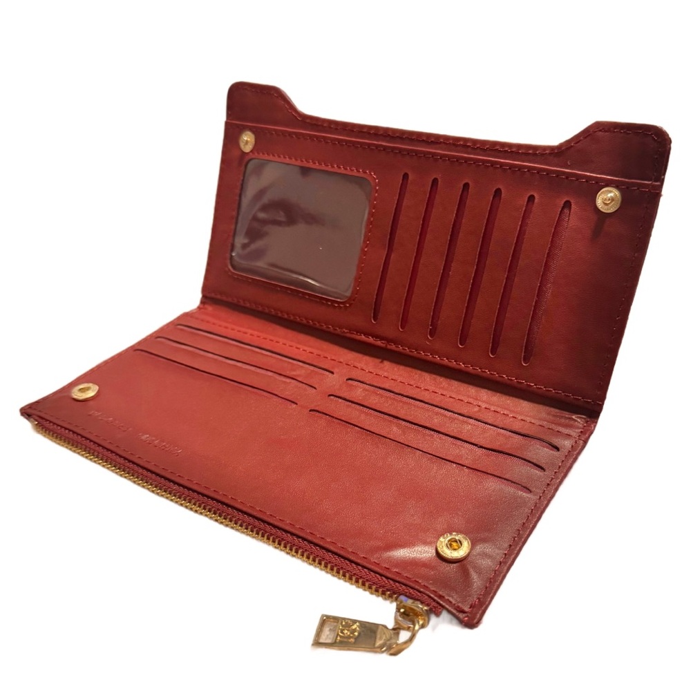 Badgley Mischka Red Quilted Wallet with Gold Logo - Picture 3 of 6